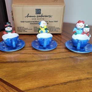 Home Interior Set of 3 Snowmen Tea Light Candle Holders